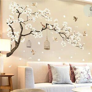 Large White Flower Wall Stickers Cherry Blossom Tree 3D Peel Stick Home Decor